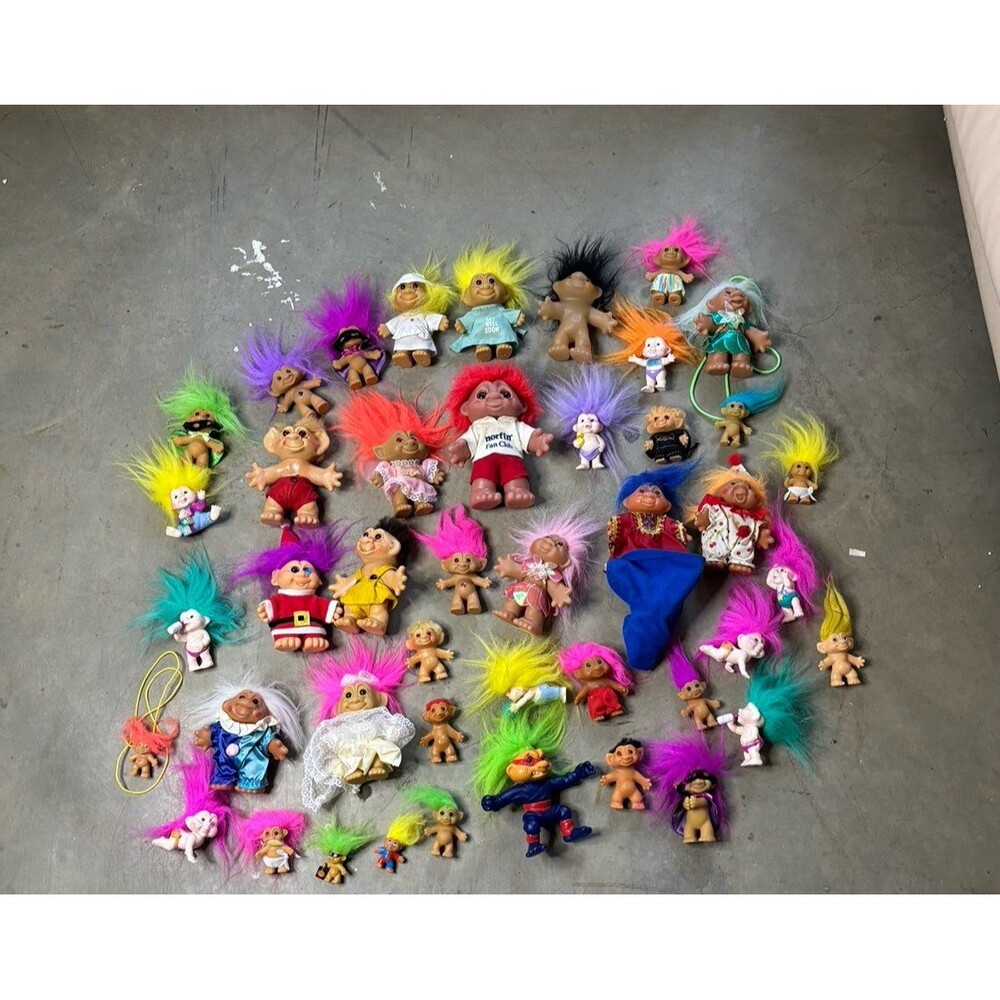 Lot of 43 Vintage 80s and 90s Trolls Dolls Various Sizes and Years